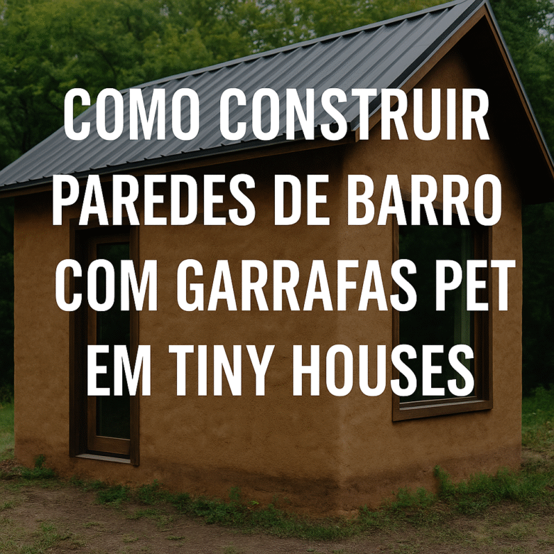 Construir paredes de barro com garrafas PET em tiny houses