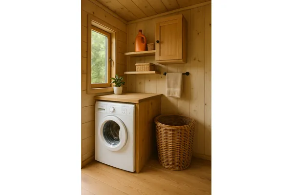Guia prático para criar uma lavanderia eficiente em tiny houses com pouco espaço. Ideal para quem busca vida off-grid e organização.